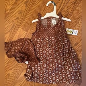Brown Floral Baby Dress with Matching Hat carters size 18M